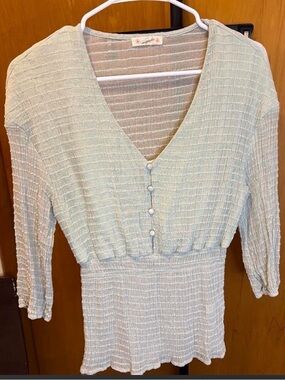 Magnolia Light Sage Textured V-Neck Peplum Tunic